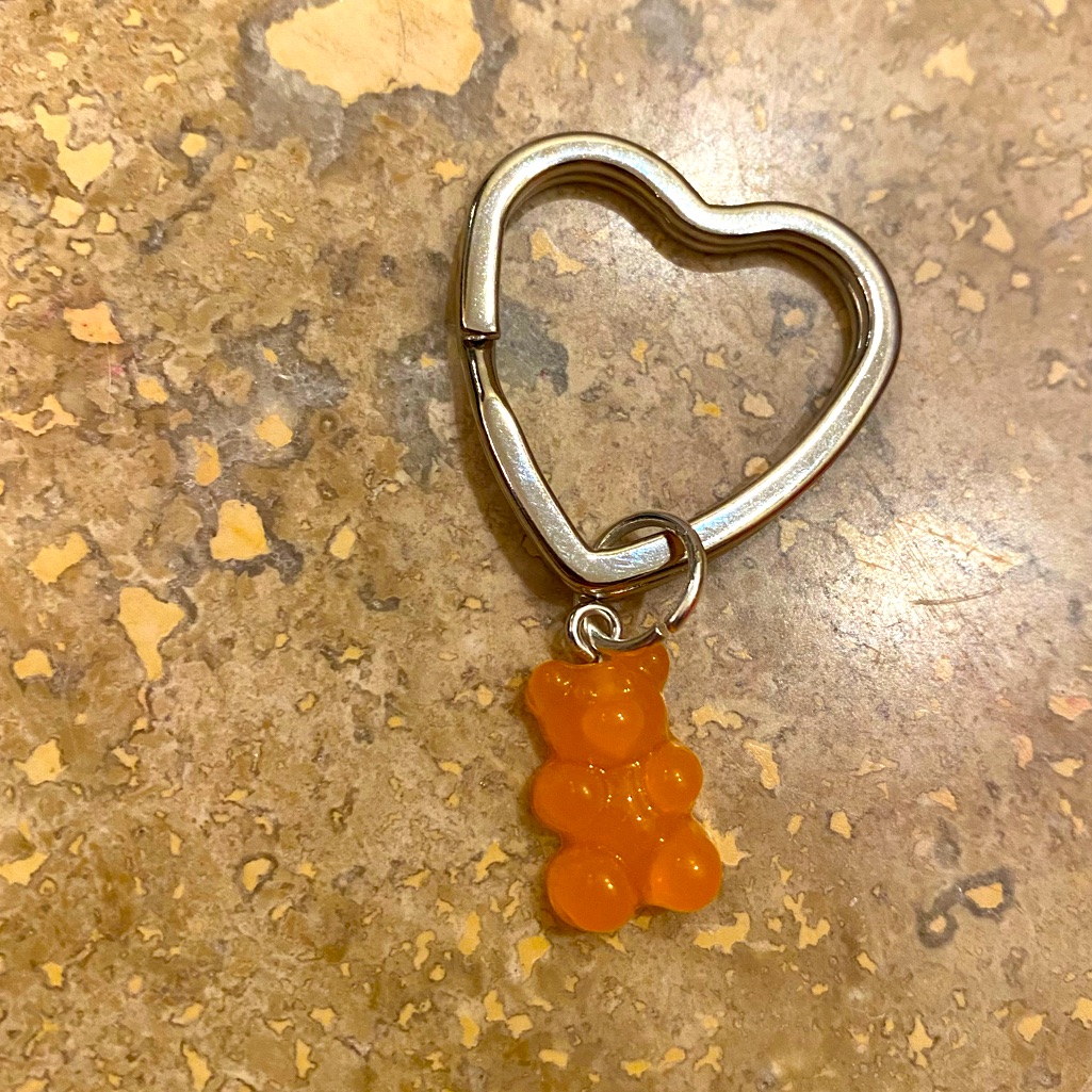 Heart Keychain With Orange Gummy Bear Charm